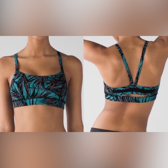Lululemon Rise and Run Bra Womens Mini Palm Lace Tofino Teal Multi Black - Picture 2 of 11